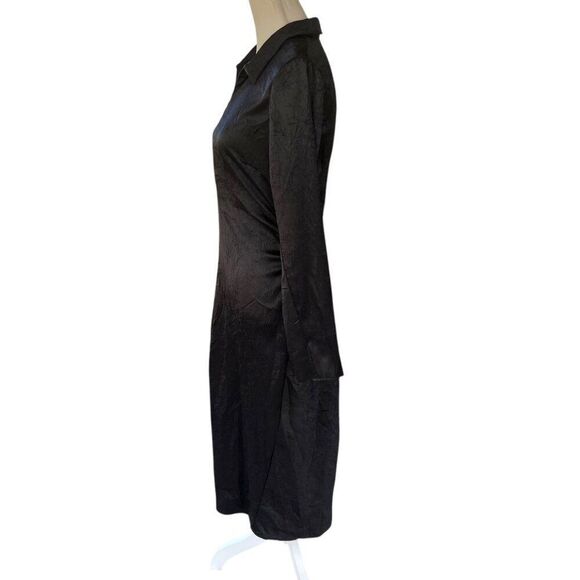 Samsoe Samsoe Ivana Black Crepe Textured Long-Sleeve Collared Midi Dress Size L - Picture 4 of 11